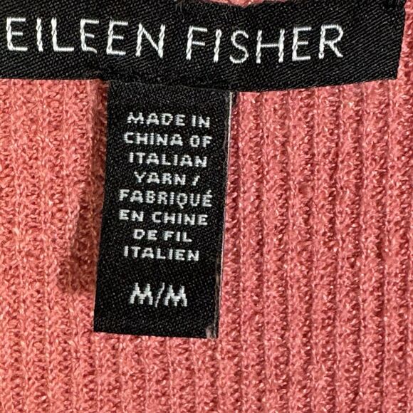 Eileen Fisher Organic Linen Button Cardigan Sweater Coral Pink - Picture 3 of 5